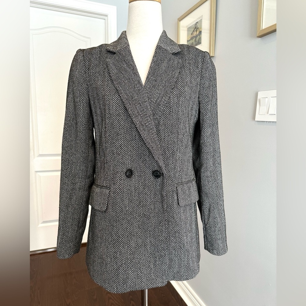 H&M Black & White Herringbone Double Breasted Blazer - Size 6